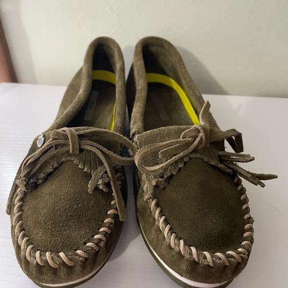 Minnetonka Olive Green Suede Moccasins - Picture 3 of 7